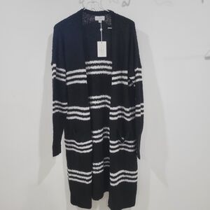 Mud Pie Black and White Striped Cardigan Sweater - Size S/M